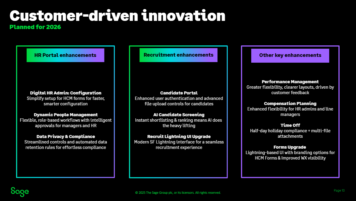 Sage People roadmap slide 10 of 11: customer-driven innovation.